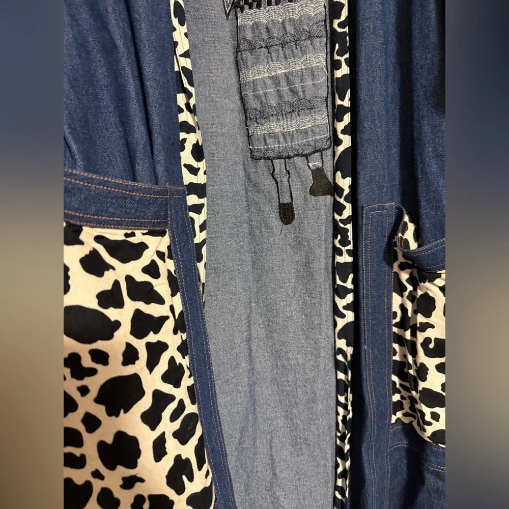 Vintage Molato Embellished beaded Longline Open Cardigan Duster Coat denim Large - Picture 6 of 9